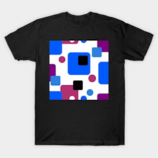 Retro Abstract Dream Space Magenta Blue Black on White T-Shirt